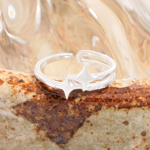 S925 Sterlingsilber Doppelschicht Sternenstrahl Offener Ring Für Damen Verstellbare Zirkonia Stern Ringe Minimalistischer Modeschmuck