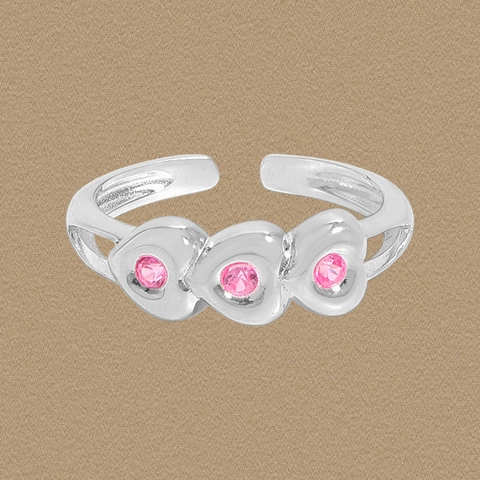 S925 Sterlingsilber Rosa Herzring Verstellbar Drei Herz Strass Eingelegt Offener Fingerring Damen Koreanischer Schmuck