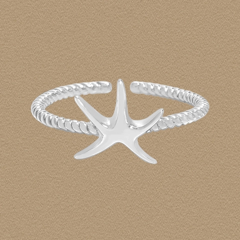 925 Sterlingsilber Seestern Offener Ring Minimalistisch Verstellbar Gedrehtes Seilband Marine Schmuck Für Damen Geschenk