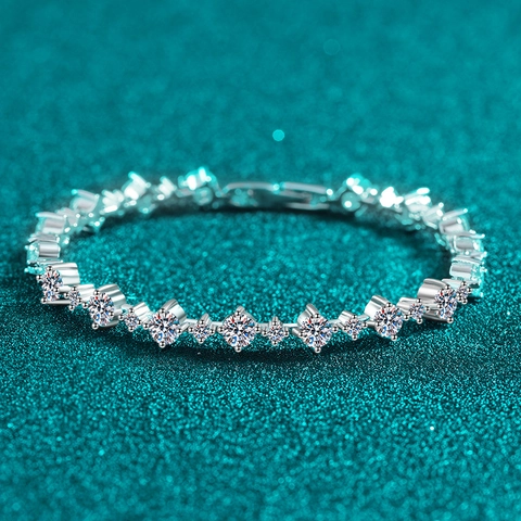 Bracelet Tennis en Argent Sterling 925 avec Moissanite pour Femme Luxe Minimaliste Taille Ronde Bijoux Scintillants Cadeau Élégant