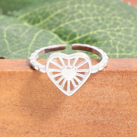 925 Sterling Zilver Stralend Hart Open Ring Voor Vrouwen Ins Stijl Hartvormige Verstelbare Zilveren Vingerring Sieraden