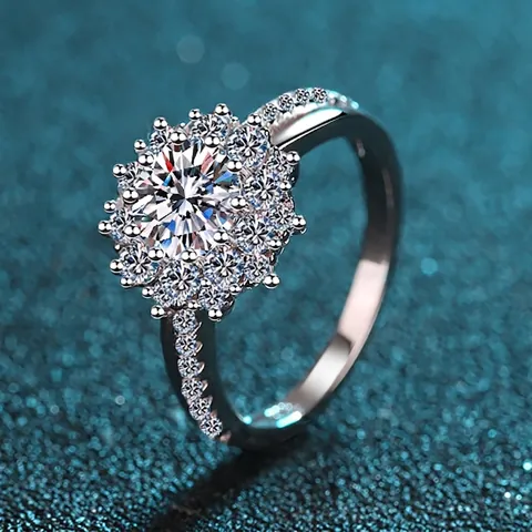 Luxe 925 Sterling Zilver Moissaniet Ring Rond Briljant Geslepen Halo Verloving Trouwring Pave Zirconia Ring Voor Vrouwen Sieraden Cadeau