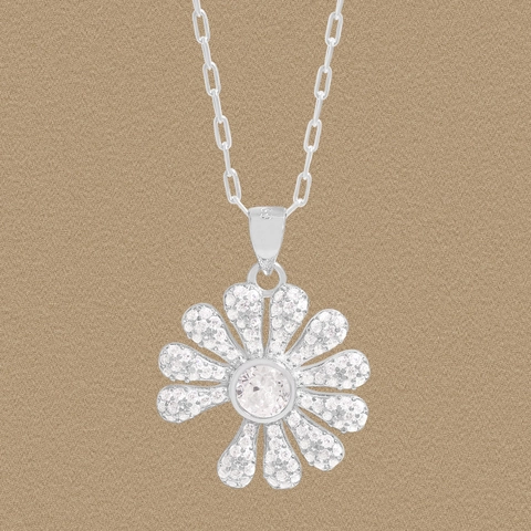 Collar con Colgante de Flor de Margarita de Plata de Ley 925 para Mujer Elegante Incrustado Strass Joyería Cadena Clavícula