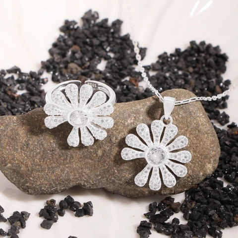 Collar con Colgante de Flor de Margarita de Plata de Ley 925 para Mujer Elegante Incrustado Strass Joyería Cadena Clavícula