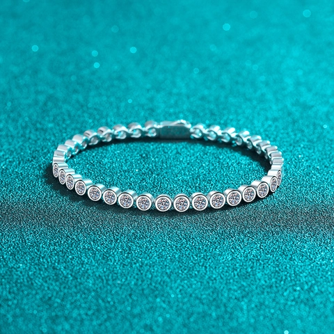 S925 Sterlingsilber Moissanit Tennis Armband Für Damen Funkelnde Rundschliff Blasenfassung Luxus Feiner Schmuck