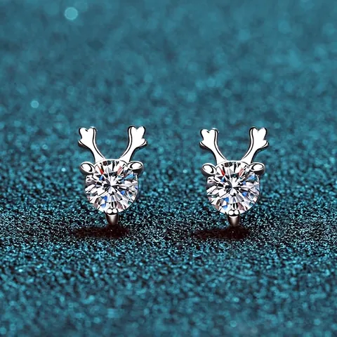 925 Sterling Silver Antler Stud Earrings Moissanite Zirconia Sparkling Deer Horn Design Christmas Party Jewelry For Women