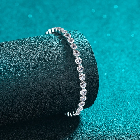 S925 Sterlingsilber Moissanit Tennis Armband Für Damen Funkelnde Rundschliff Blasenfassung Luxus Feiner Schmuck