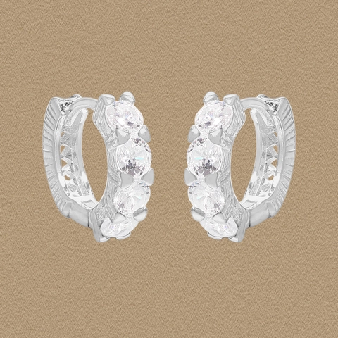 Pendientes de Aro Huggie de Plata de Ley S925 Con Circonia para Mujer Minimalista Geométrico Calado Pequeños Pendientes de Plata Joyería