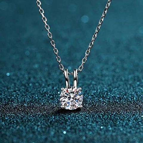 925 Sterling Silver Moissanite Zirconia Necklace For Women Four Claw Rabbit Ear Knot Clavicle Chain Jewelry Gift