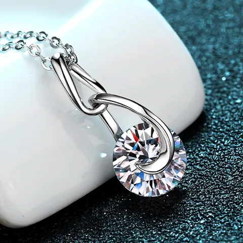 Elegante Collana Con Ciondolo a Goccia in Argento Sterling 925 per Donna Moissanite Zirconia Catena a Clavicola Gioielli Regalo Lucido