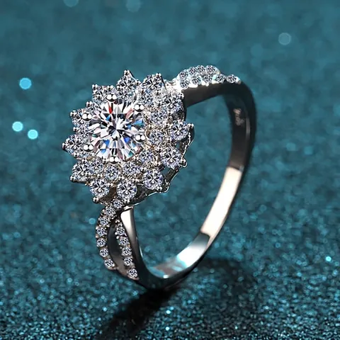 Anello Girasole in Argento Sterling 925 Moissanite Zirconia per Donna Braccio a Croce Intrecciato Strass Anello da Dito per Matrimonio Fidanzamento Con Certificato