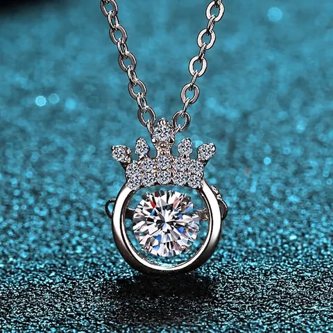Lussuosa Collana Con Ciondolo Corona in Argento Sterling 925 Moissanite Danzante per Donna Eleganti Gioielli da Sposa Festa