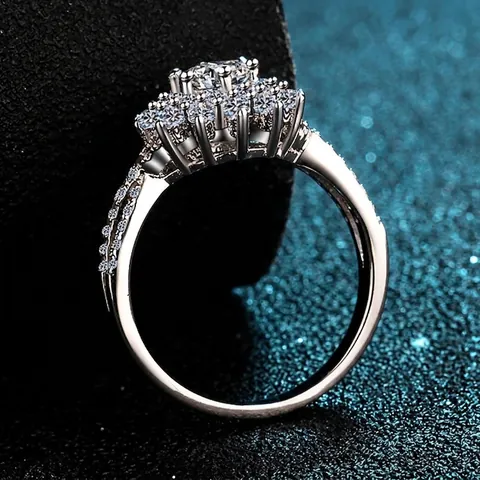 Anello Girasole in Argento Sterling 925 Moissanite Zirconia per Donna Braccio a Croce Intrecciato Strass Anello da Dito per Matrimonio Fidanzamento Con Certificato