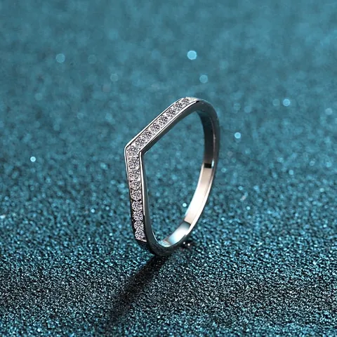 925 Sterling Zilver Moissaniet V-Vormige Wishbone Ring Voor Vrouwen Zirkonia Rij Ring Bruiloft Verloving Fijne Sieraden Cadeau