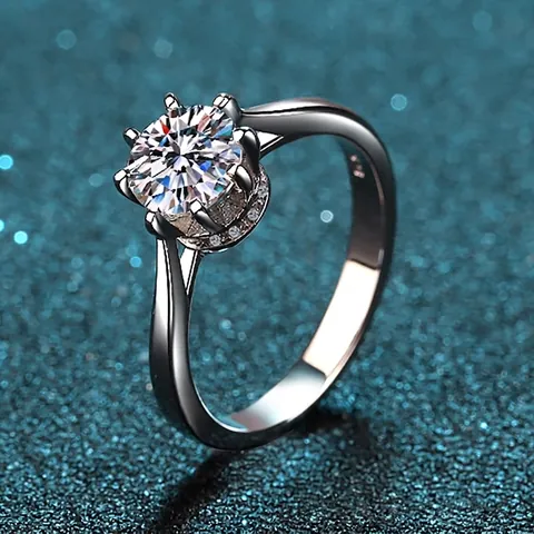 Luxury 925 Sterling Silver Ring For Women One Carat Moissanite Zirconia Six Prong Crown Wedding Engagement Fashion Jewelry Finger Ring