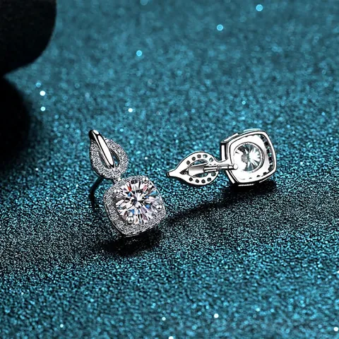 Pendientes de Botón Halo de Plata de Ley 925 Moissanita Circonia para Mujer Cuadrados Gota de Agua Joyas Elegantes Con Certificado GRA