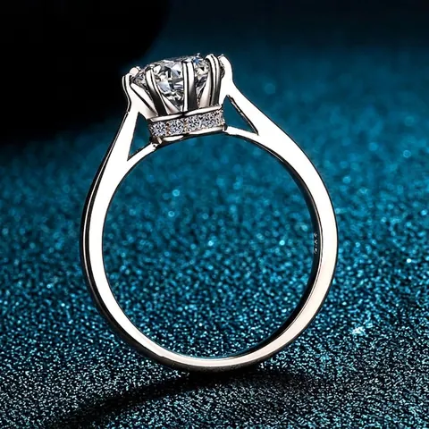 Luxury 925 Sterling Silver Ring For Women One Carat Moissanite Zirconia Six Prong Crown Wedding Engagement Fashion Jewelry Finger Ring