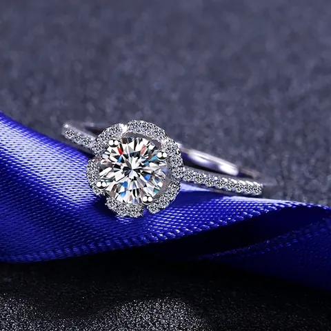 925 Sterling Silver Moissanite Ring For Women Crown Flower Four Claw Setting Halo Engagement Ring Wedding Band Elegant Jewelry Gift