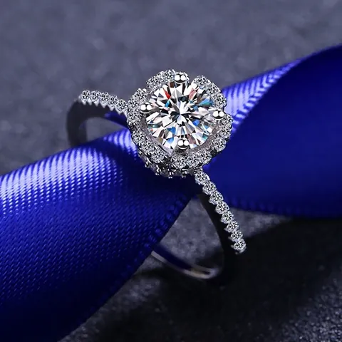 925 Sterling Silver Moissanite Ring For Women Crown Flower Four Claw Setting Halo Engagement Ring Wedding Band Elegant Jewelry Gift