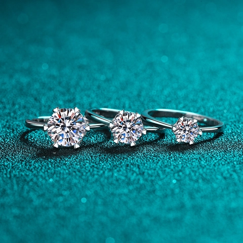Anillo Clásico de Plata de Ley S925 con Moissanita Seis Garras Corazón Corona Anillo de Compromiso Boda Mujer Joyería