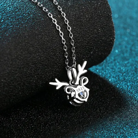 Collana a Corno di Renna in Argento Sterling 925 per Donna Moissanite Zirconia Taglio Rotondo Catena da Clavicola Gioielli