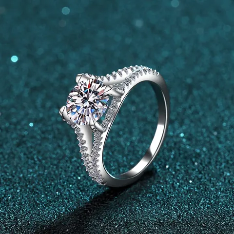 Anillo de Plata de Ley 925 Moissanita Circonia Cuatro Garras Corte Redondo Boda Compromiso Para Mujer Joyería