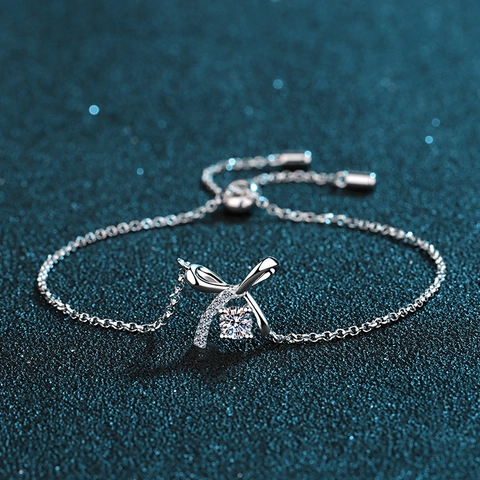 925 Sterling Silver Moissanite Zirconia Bowknot Bracelet For Women Adjustable Sweet Butterfly Link Bracelet Elegant Jewelry Gift