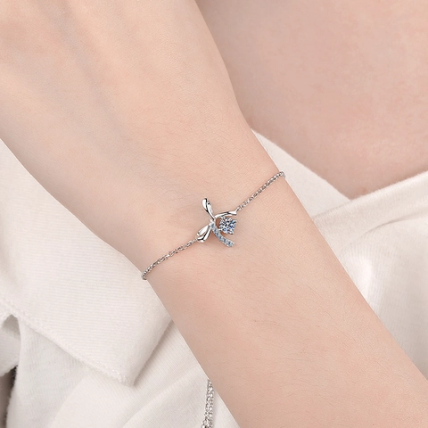 925 Sterling Silver Moissanite Zirconia Bowknot Bracelet For Women Adjustable Sweet Butterfly Link Bracelet Elegant Jewelry Gift