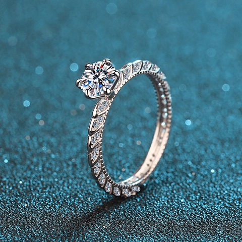 925 Sterling Zilver Moissaniet Zirkonia Ring Voor Vrouwen Klassieke Zes Klauw Verloving Trouwring Gedraaide Gevlochten Band Luxe Sieraden