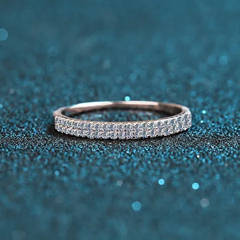 Anillo de Plata de Ley 925 con Moissanita Pavé de Lujo para Mujer Elegante Engaste de Doble Fila Anillo de Compromiso Boda