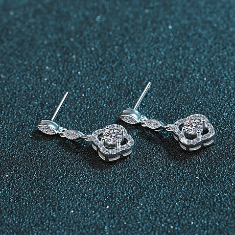 Orecchini a Goccia Quadrifoglio in Argento Sterling 925 Moissanite Zirconia Gioielli Floreali di Lusso Per Donna Moda Pendolare