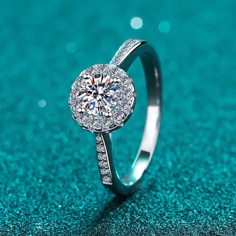 S925 Sterlingsilber Moissanit Ring Für Damen Rundschliff Halo Ring Funkelnde Zirkonia Verlobung Hochzeit Schmuck