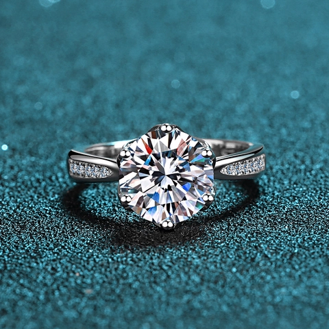 Anillo de Lujo de Plata de Ley 925 Con Moissanita de 3 Quilates Diseño de Corona de Seis Garras Alianza Mujer Joyería