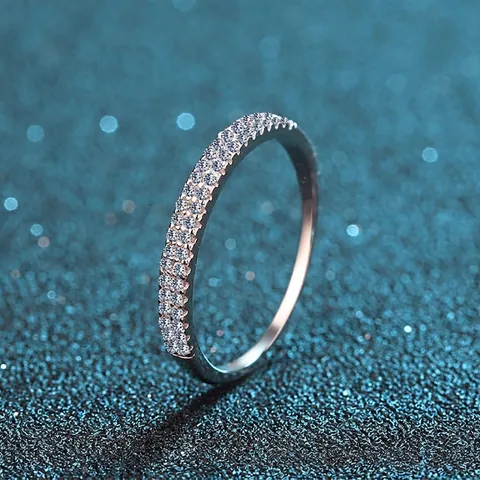 Anillo de Plata de Ley 925 con Moissanita Pavé de Lujo para Mujer Elegante Engaste de Doble Fila Anillo de Compromiso Boda