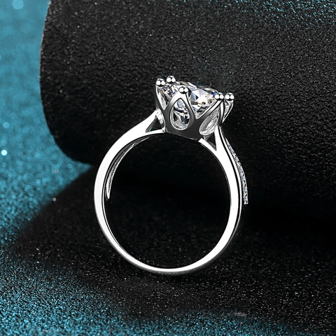 Anillo de Lujo de Plata de Ley 925 Con Moissanita de 3 Quilates Diseño de Corona de Seis Garras Alianza Mujer Joyería