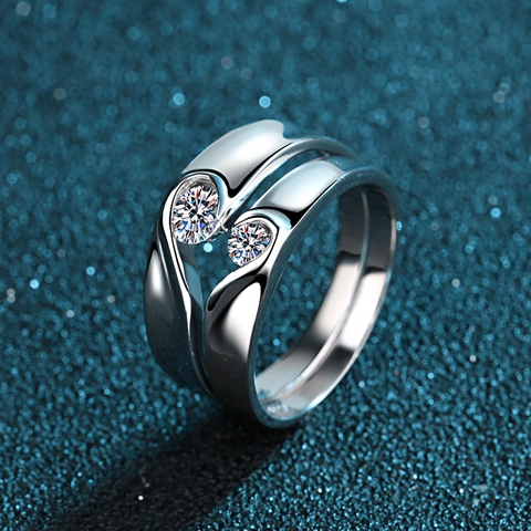 Moissanite Heart Couple Rings 925 Sterling Silver Twisted Design Anniversary Wedding Promise Ring Jewelry Gift Men Women