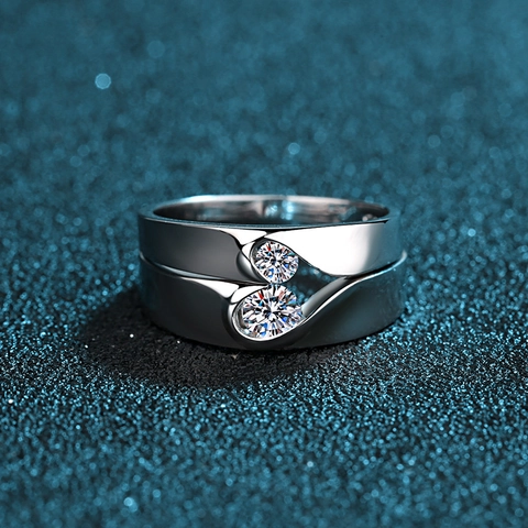 Moissanite Heart Couple Rings 925 Sterling Silver Twisted Design Anniversary Wedding Promise Ring Jewelry Gift Men Women