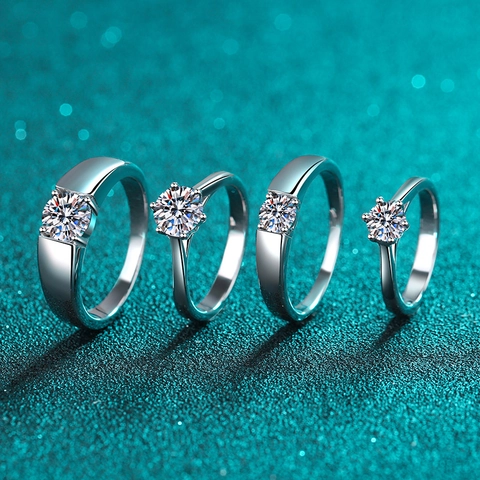 925 Sterling Silver Moissanite Zirconia Couple Rings For Women Men Open Adjustable Engagement Wedding Promise Ring Simple Fashion Jewelry