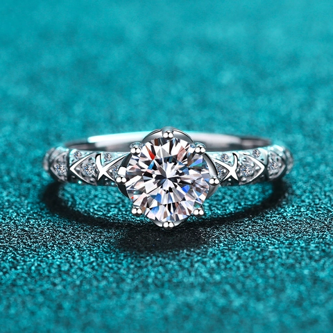 Luxus 925 Sterlingsilber Ring Sechs-Krallen Krone Moissanit Zirkonia Eingelegt Hochzeit Verlobungsring Für Damen Edler Schmuck