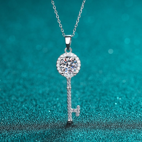 Collana Con Pendente A Chiave Argento Sterling 925 Moissanite Zircone Catena Da Clavicola Scintillante Minimalista Elegante Donna