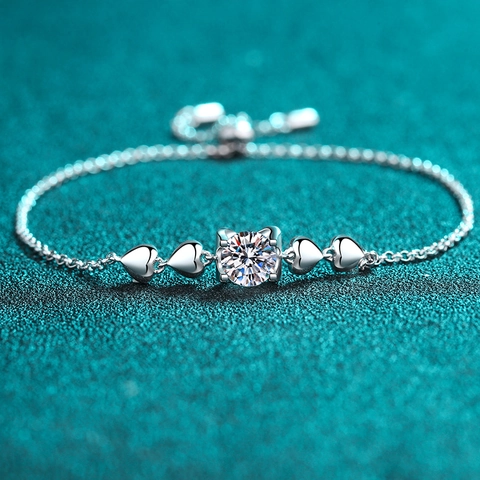 Luxe S925 Sterling Zilver Hart Moissaniet Armband Voor Vrouwen Fonkelende Zirconia Verstelbare Ketting Zoete Bruiloft Feest Sieraden Cadeau