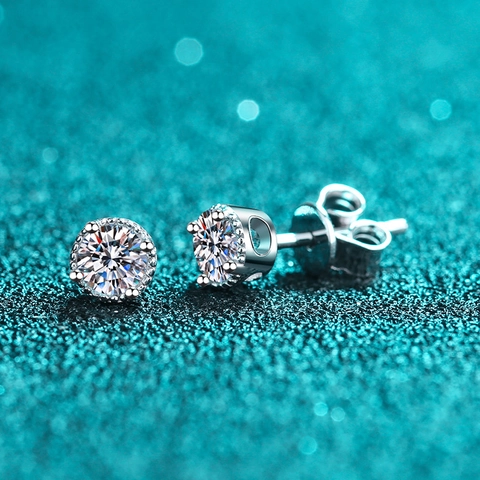 Elegant 925 Sterling Silver Moissanite Stud Earrings Four Prong Round Zirconia Earrings For Women Wedding Jewelry Gift