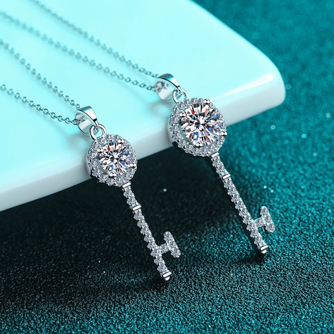 Collana Con Pendente A Chiave Argento Sterling 925 Moissanite Zircone Catena Da Clavicola Scintillante Minimalista Elegante Donna