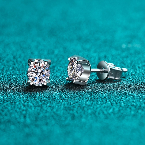 Orecchini a Bottone in Argento Sterling S925 Moissanite per Donna Brillanti Zirconia Taglio Rotondo Gioielli da Sposa