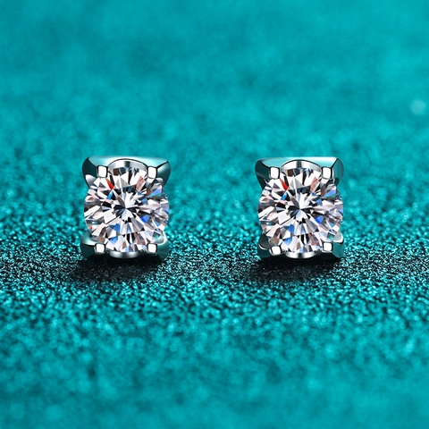 Orecchini a Bottone in Argento Sterling S925 Moissanite per Donna Brillanti Zirconia Taglio Rotondo Gioielli da Sposa