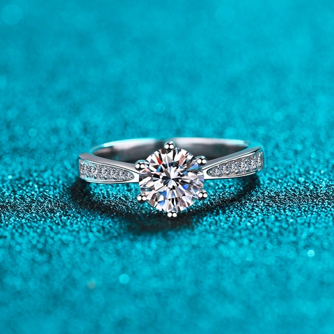S925 Sterling Silver Moissanite Zirconia Ring Classic Six Prong Round Pave Side Stone Engagement Wedding Ring For Women