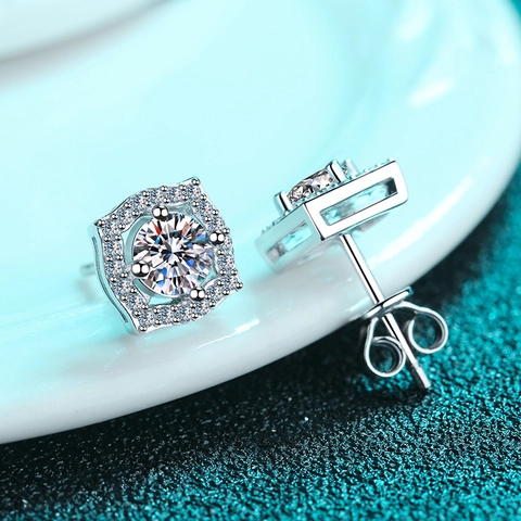 925 Sterling Silver Moissanite Zirconia Stud Earrings For Women Korean Geometric Square Halo Electroplated Sparkly Earrings Jewelry Gift