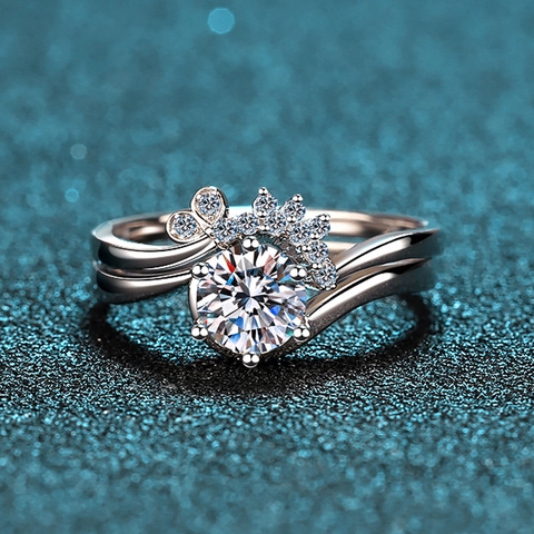 925 Sterling Silver Moissanite Ring Stackable Wave Crown Zirconia Double Layer Ring For Women Fashion Jewelry Gift