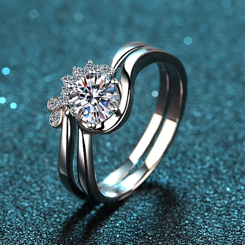 925 Sterling Silver Moissanite Ring Stackable Wave Crown Zirconia Double Layer Ring For Women Fashion Jewelry Gift