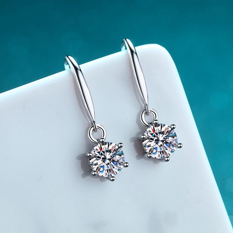 925 Sterling Silver Καρφίτσα Σκουλαρίκια με Μοϊσανίτη και Ζιρκόνια για Γυναίκες Σχεδιασμός Έξι Δοντιών Κομψά Κοσμήματα